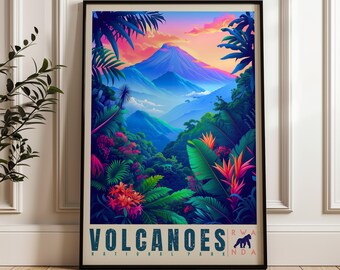 Volcanoes National Park Rwanda Travel Poster: Africa Wall Art