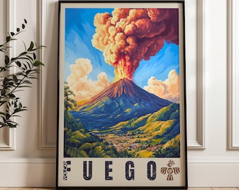 Fuego Volcano Travel Poster: Guatemala Wall Art Print