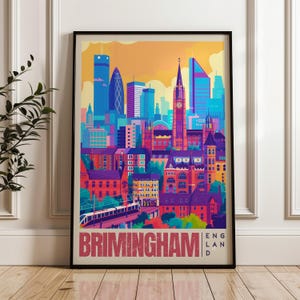 Birmingham UK Travel Poster: Modern City Illustration Art