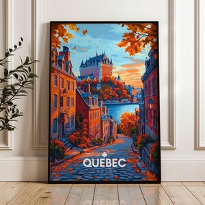 Stampa di viaggio del Quebec - Poster incorniciato da parete canadese, illustrazione artistica, arredamento per la casa e l'ufficio del Castello Frontenac, idea regalo Place Royale