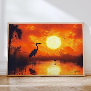 Stampa orizzontale di viaggio sulle Everglades - Poster incorniciato con illustrazioni da parete della Florida, decorazione per la casa e l'ufficio, idea regalo per le zone umide degli Stati Uniti