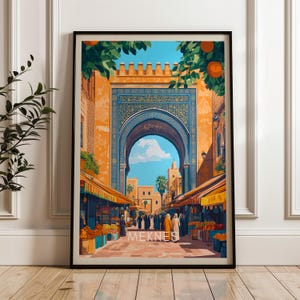 Stampa di viaggio Meknes - Poster da parete in Marocco, illustrazione africana, arredamento per la casa e l'ufficio Bab Mansour, idea regalo araba al-Maghrib