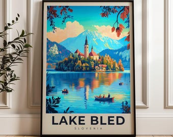Lake Bled Slovenia Travel Poster: Illustrated Wall Art