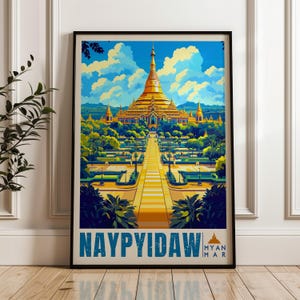 Naypyidaw Travel Poster - Myanmar Wall Art Print, Illustration Artwork, South East Asia Home & Office decor, Burma Gift idea
