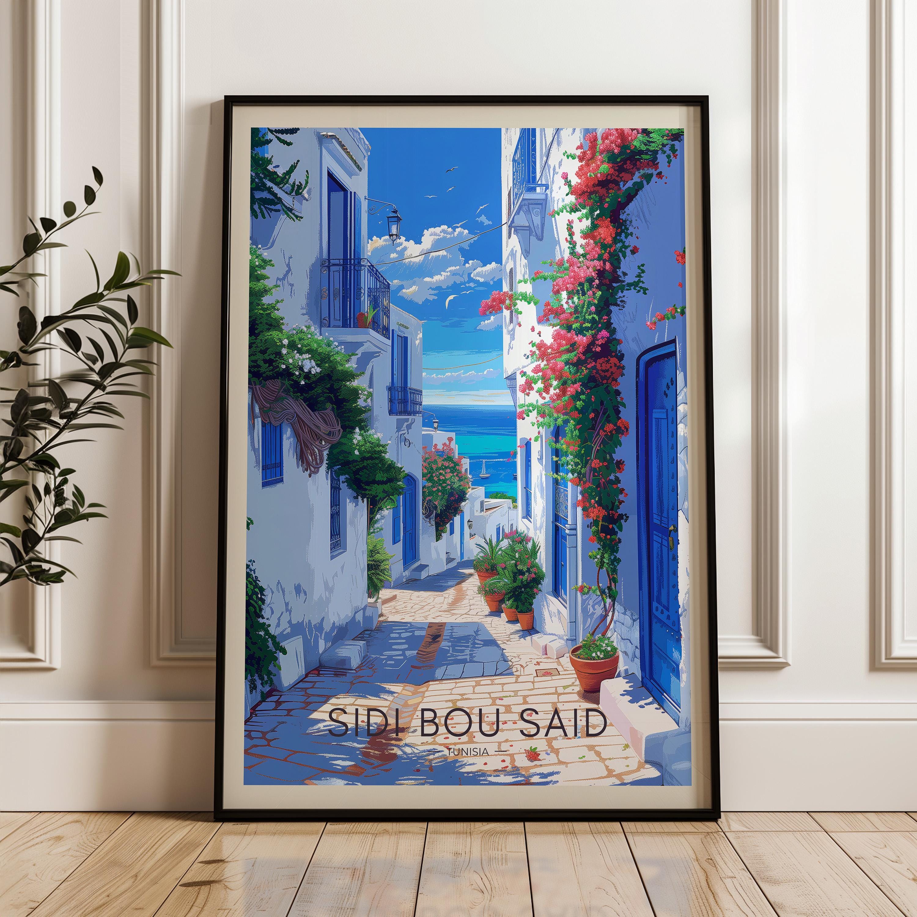 Sidi Bou Said Travel Poster - Tunisia Wall Art Print, Illustration Poster, Home & Office decor, Gift idea, Travel print, Africa print
