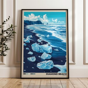 Diamond Beach Travel Poster - Stampa artistica da parete Islanda, poster illustrativo, opera d'arte, arredamento per la casa e l'ufficio, idea regalo, stampa di viaggio in Europa