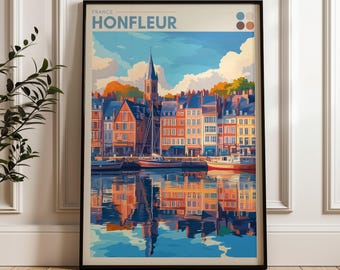 Honfleur France Travel Poster: Normandy Seine River Art Print