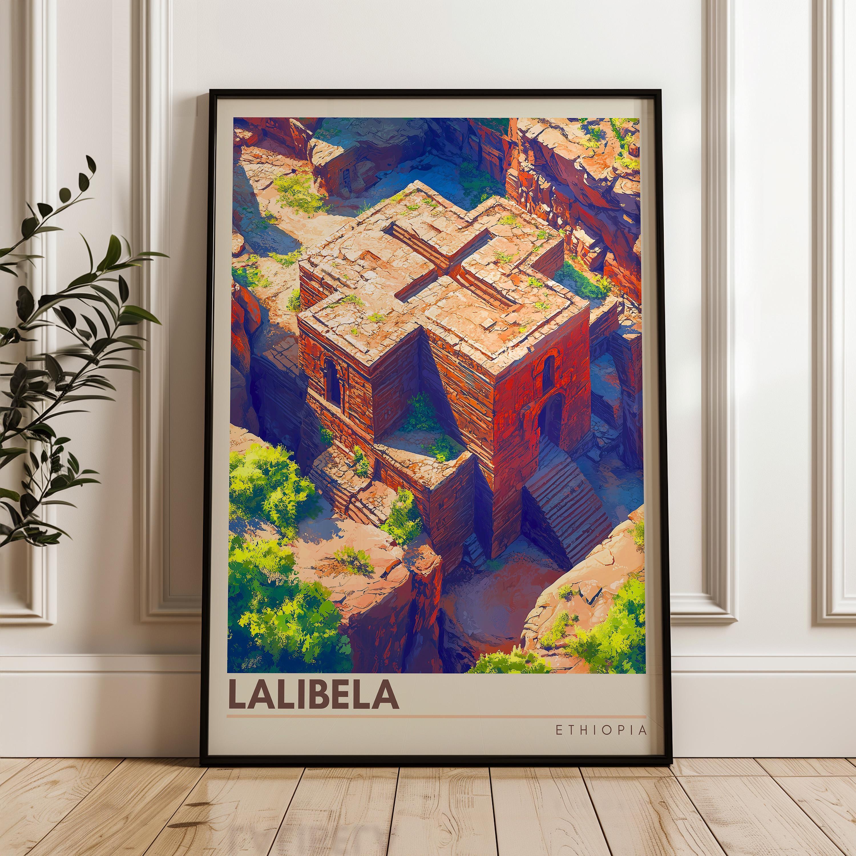 Lalibela Ethiopia Travel Poster: Stone Churches Illustration Art