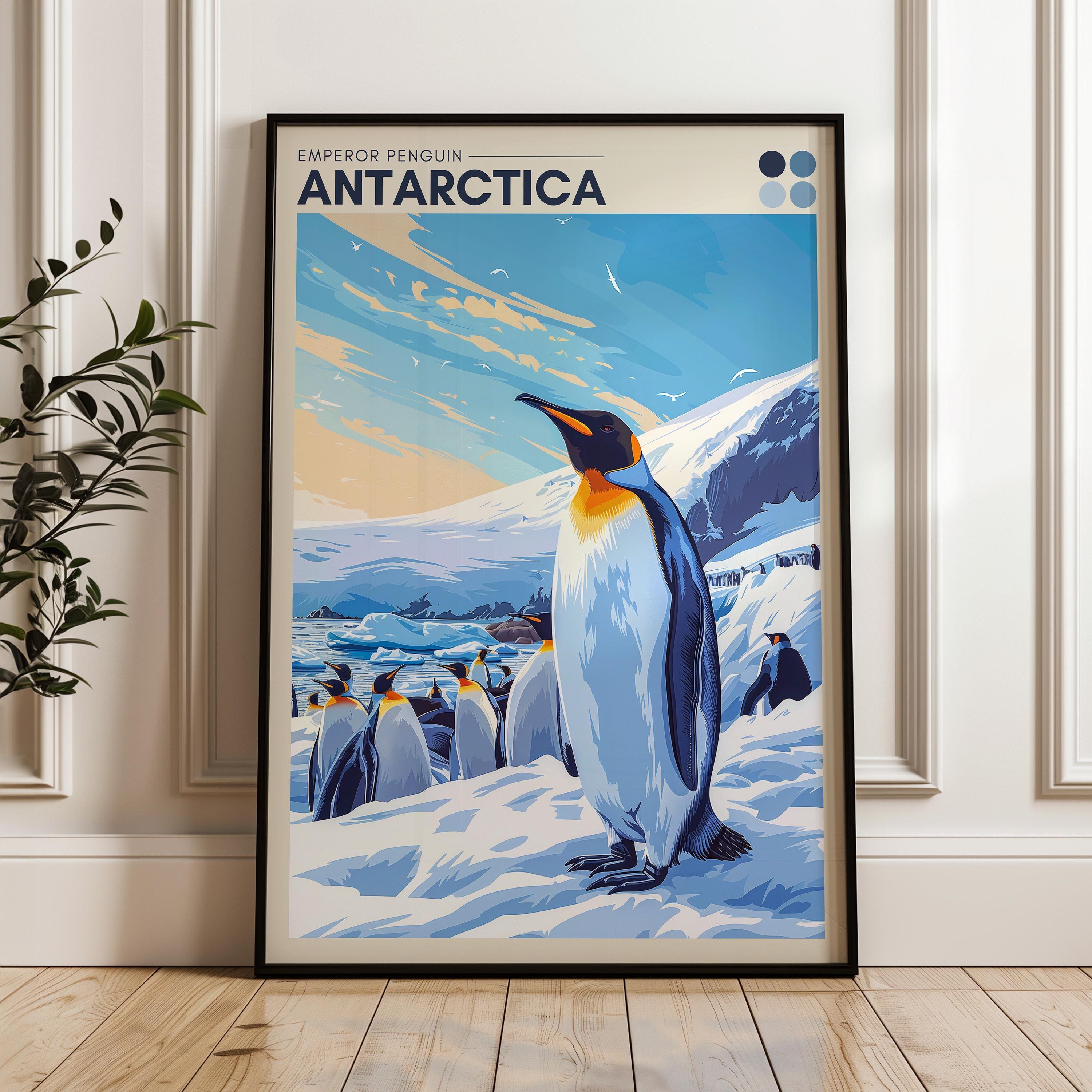 Antarctica Travel Poster: Emperor Penguin Illustration Art Print