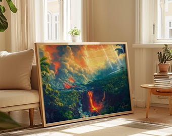 Hawaii Volcanoes Horizontal Travel Poster: Pacific Island Art Print
