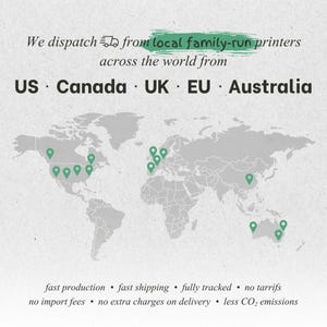 The image is a world map with green markers representing locations in the United States, Canada, the UK, Europe, and Australia.