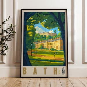 Stampa di viaggio Bath Spa - Poster da parete in Inghilterra, illustrazione del Regno Unito, arredamento per la casa e l'ufficio nel Regno Unito, idea regalo Somerset, romano