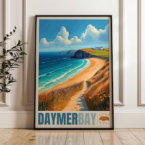 Daymer Bay Travel Print: Cornwall Seaside Art, England Home Decor