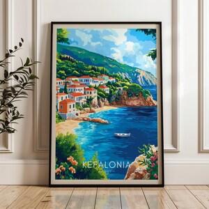 Kefalonia Island Travel Print - Griechenland Wandkunst Poster, Ionisches Meer Illustration Kunst, Haus & Büro Dekor, Mittelmeer Geschenkidee