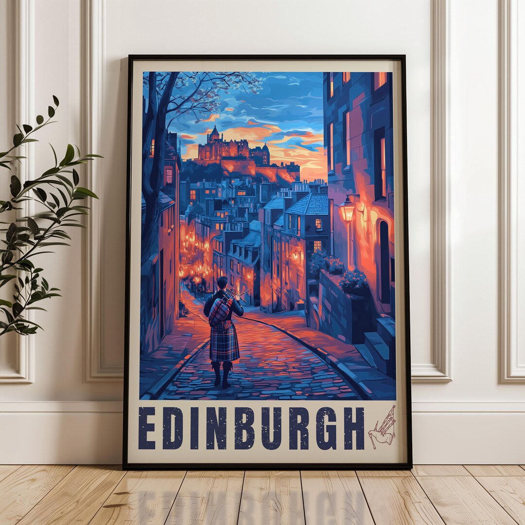 Edinburgh Scotland Travel Poster: Kilt Illustration Art Print - Etsy