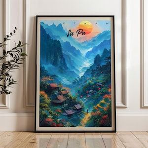 Sapa Vietnam Travel Poster: Rice Terraces Illustration Art