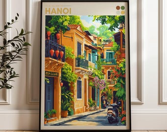 Hanoi Travel Poster: Vietnam Scooter Illustration, Old Quarter Print