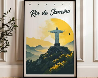 Rio de Janeiro Travel Poster: Christ the Redeemer Illustration