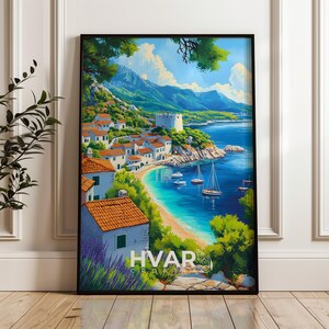 Stampa di viaggio Hvar - Poster da parete in Croazia, illustrazione della spiaggia, arredamento per la casa e l'ufficio di Dubovica, idea regalo per il mare Adriatico, Dalmazia
