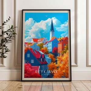 Poster di viaggio Reykjavik - Stampa artistica da parete Islanda, poster illustrativo, opera d'arte, arredamento per la casa e l'ufficio, idea regalo, stampa di viaggio
