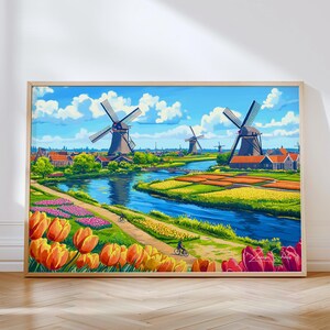 Impression de voyage horizontale Zaanse Schans - Poster encadré d'art mural Pays-Bas, oeuvre d'art, décoration de maison et de bureau champs de tulipes, Pays-Bas