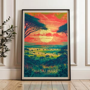 Masai Mara Travel Poster - Kenya Wall Art Print, Illustration Poster, Artwork, Home & Office decor, Gift idea, Travel print, Savannah print