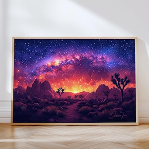 Joshua Tree Horizontale Reise Druck - Kalifornien Wand Kunst gerahmtes Poster, Illustration Kunstwerk, Kaktus Haus & Büro Dekor, Wüste Geschenkidee