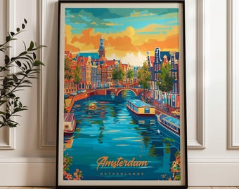 Póster turístico de Ámsterdam: Ilustración de los Países Bajos