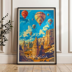 Capadoccia Turkey Travel Poster: Hot Air Balloons Art Print
