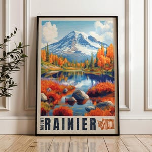 Poster de voyage Mount Rainier - impression d'art mural Washington, oeuvre d'art, décoration de maison et de bureau, idée cadeau, impression de voyage aux États-Unis
