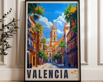 Valencia Spain Travel Poster: Mediterranean Illustration Art