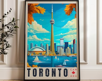 Toronto Skyline Travel Poster: Illustrated Canada Wall Art