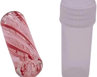 Glass Twisted Filter Tip – “Strawberries & Cream” Colourway – 7-Hole, 9mm x 30mm – Reusable Glass Mouthpiece (1 Pc) – Red/White/Clear