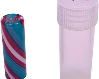 Embout filtre en verre torsadé réutilisable - « Barber Shop » - 10 mm x 30 mm - Design 7 trous - Turquoise, rouge et blanc tourbillon