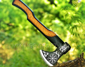 Handmade Viking Axe – Stunning Hatchet with Premium Leather Sheath – Perfect Personalized Gift for Him, Groomsmen, and Weddings
