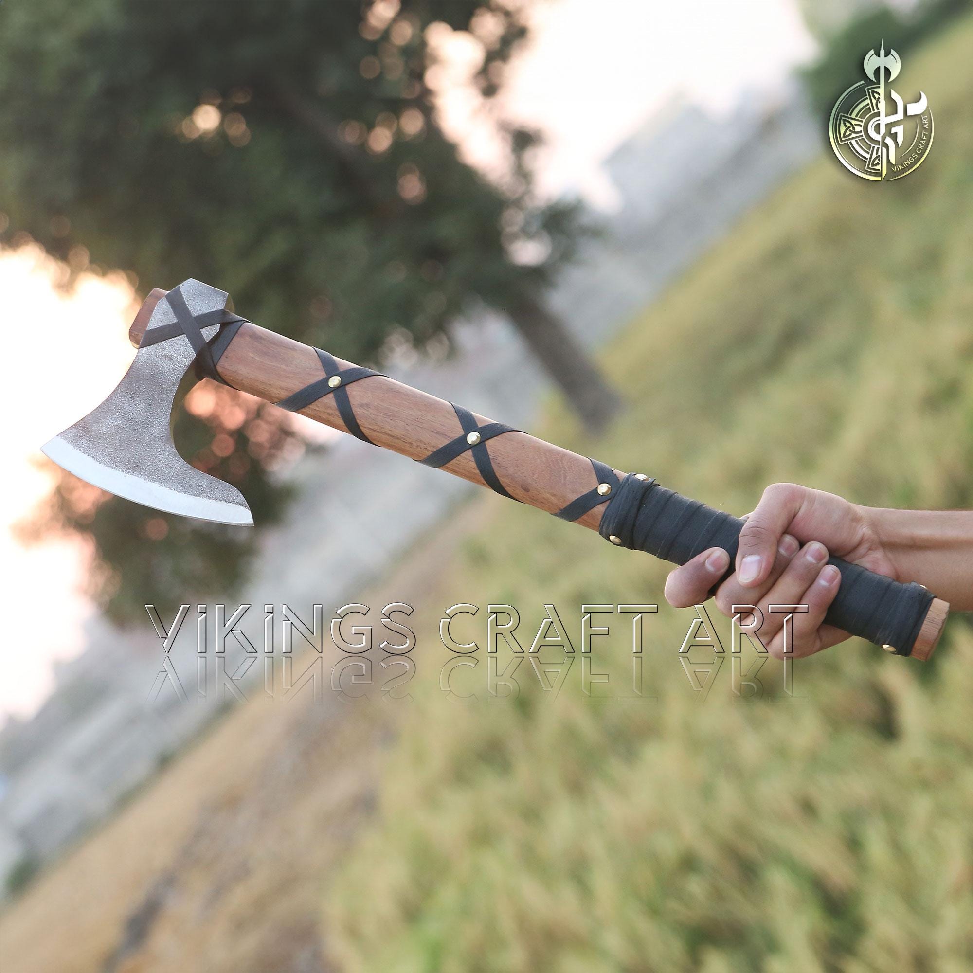 Ragnar Axe Handcrafted Viking Axe Carbon Steel Blade Ash Wood Handle Perfect for Camping Hunting Gifting and Christmas