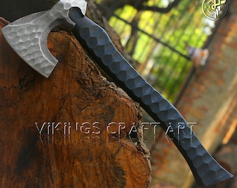 Viking Bearded Axe Hand Forged Carbon Steel with Ash Wood Handle and Leather Sheath for Camping Hunting and Gifts