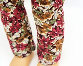 Fits like American Girl Doll Clothes - Burgundy Floral Skinny Corduroy Pants | 18 Inch Doll Clothes