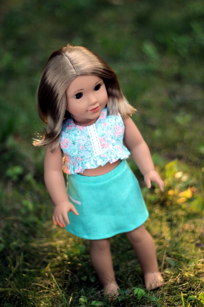 Blue Flower Ruffle Halter Top 18 in Doll Clothes Fits American Girl