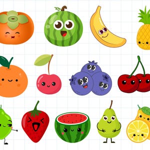 Kawaii Fruit Svg Bundle, Kawaii Fruit Clipart Bundle , Tropical Fruit Svg, happy Fruit Svg, Fruit Svg, fruits clipart, Fruits silhouette