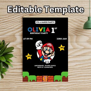 Editable Super Mario Birthday Invitation Template /  Editable Invitation Template / Kids Birthday Invitation Template