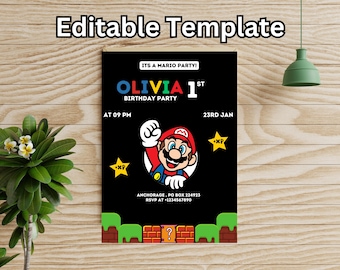 Editable Super Mario Birthday Invitation Template /  Editable Invitation Template / Kids Birthday Invitation Template