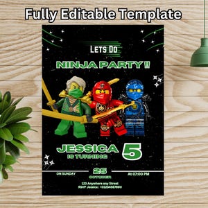 Modello di invito per festa di compleanno Ninja modificabile / Modello di invito per festa di compleanno / Modello modificabile