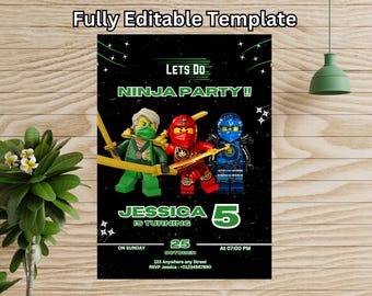Editable Ninja Birthday party Invitation template / Birthday Party Invitation Template / Editable Template
