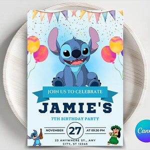 Editable Stitch Birthday Party Invitation Template / Invitation Template for Kids Birthday Party/ Printable Invite