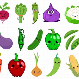 Kawaii Cute Vegetables Svg Bundle , Kawaii Vegetable Clipart Bundle ,Best Quality Images ,Digital Files, Cricut For Files , Instant Download