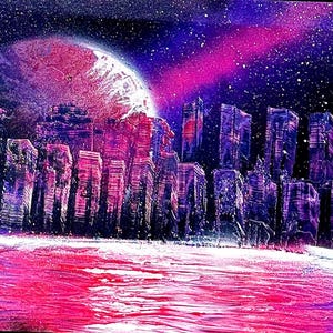 Peinture en aérosol horizon violet, peinture paysage abstrait art mural, peinture en aérosol pour la décoration intérieure