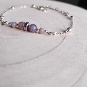 Tourmaline Pearl Bracelet Stainless Steel Birthstone October Delicate Gemstone Bracelet Purple Tourmaline Fashion Jewelry Silver