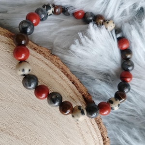 Gemstone Bracelet Men Jewelry Gemstone Bracelet Natural Stones Chakra Labradorite Tiger Eye Red & Dalmatian Jasper Beads