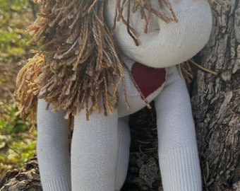 Adorable Off White Sock Monkey Sock Horse